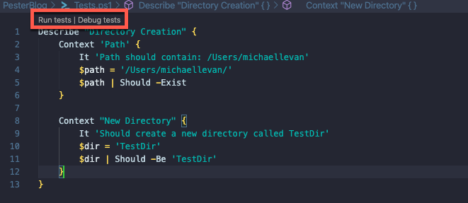 Options to run the test