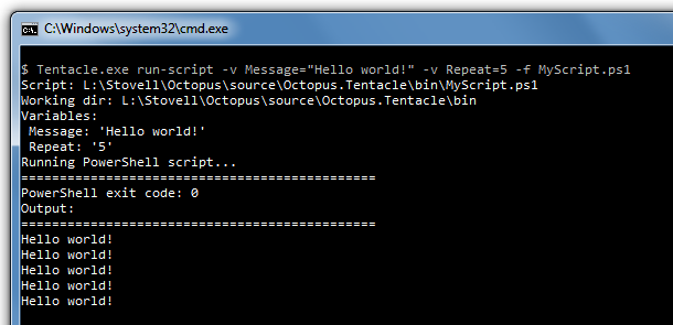 Command line prompt showing PowerShell script running