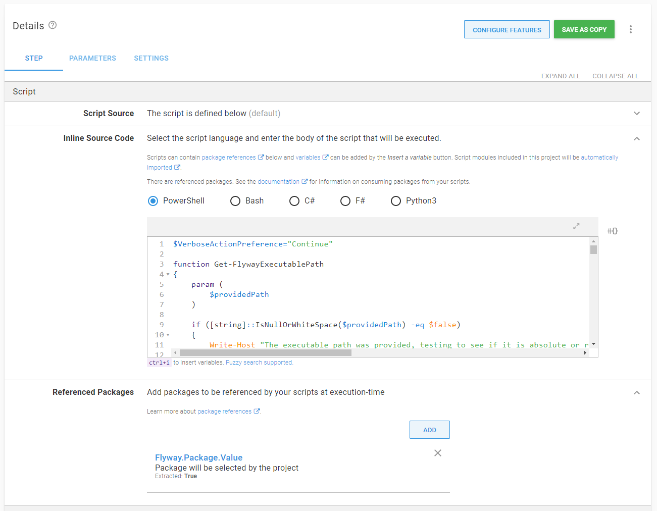 referencing packages with execution containers