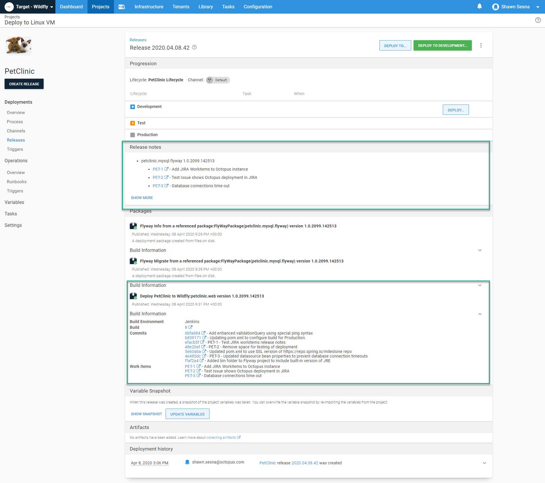 Release information in Octopus Deploy