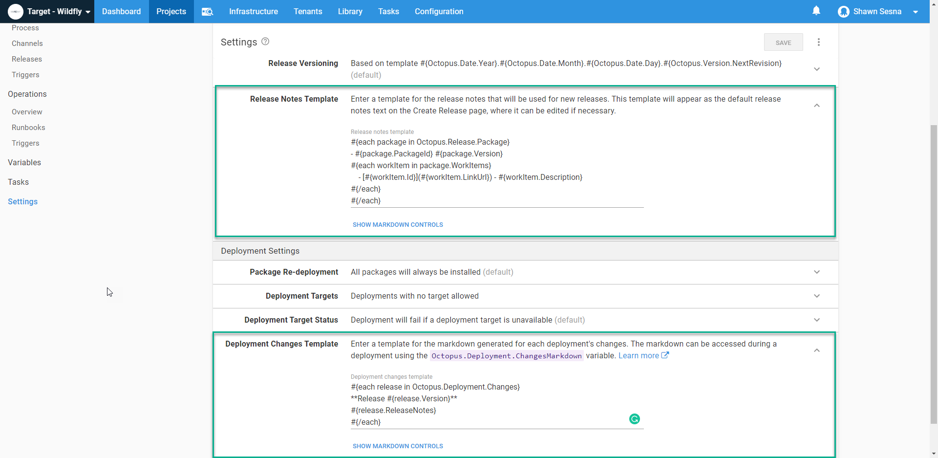 An example Octopus Deploy release notes template