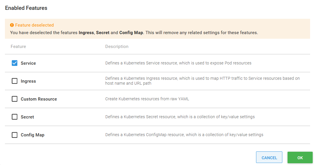 Removing unused configuration features
