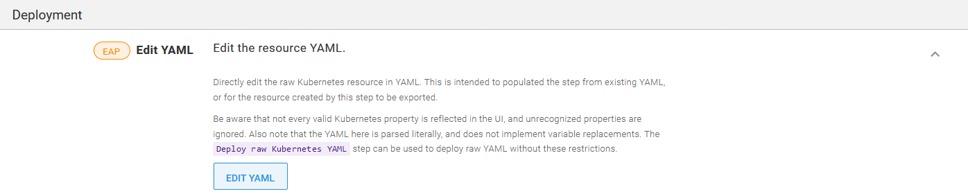 The EDIT YAML button imports and exports YAML