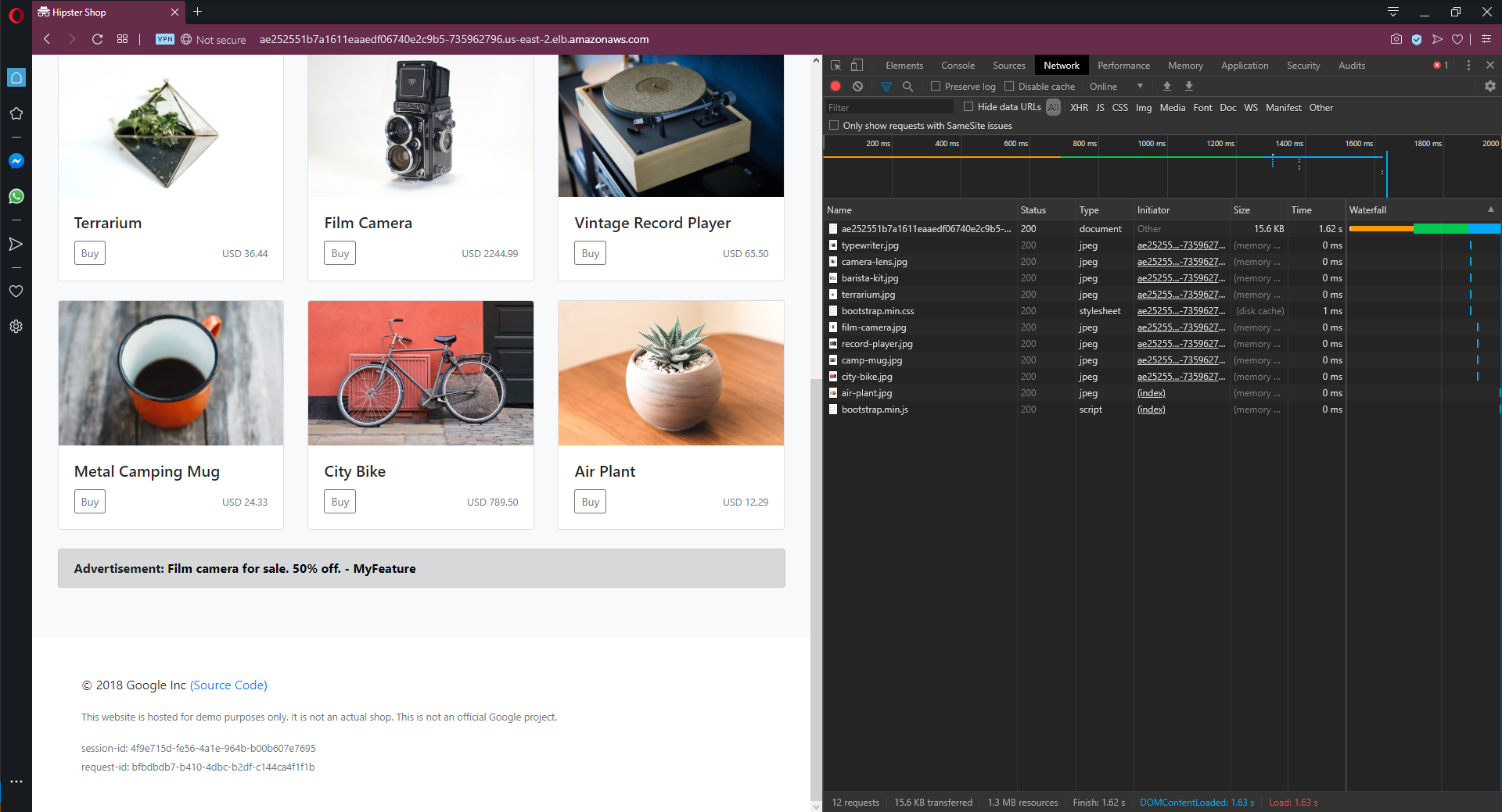 Istio routed internal gRPC requests to the ad service feature branch based on the userid header