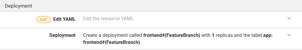 The summary text shows the name of the deployment and the labels