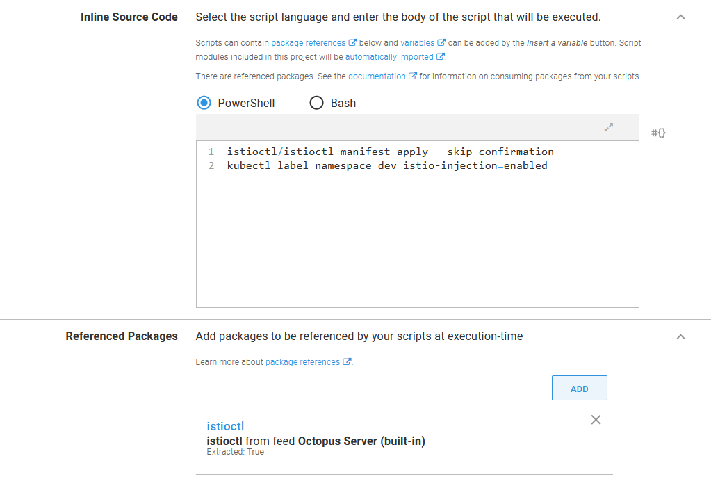 The script to install Istio and enable automatic sidecar injection in a namespace