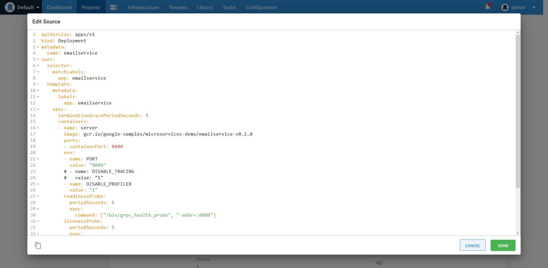 Importing YAML from the microservice project