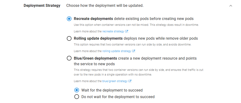 Waiting for the deployment to succeed ensures all readiness checks passed before successfully completing the step