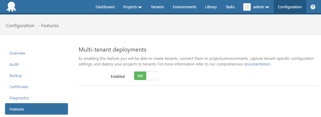 Octopus Deploy multi-tenant deployment toggle