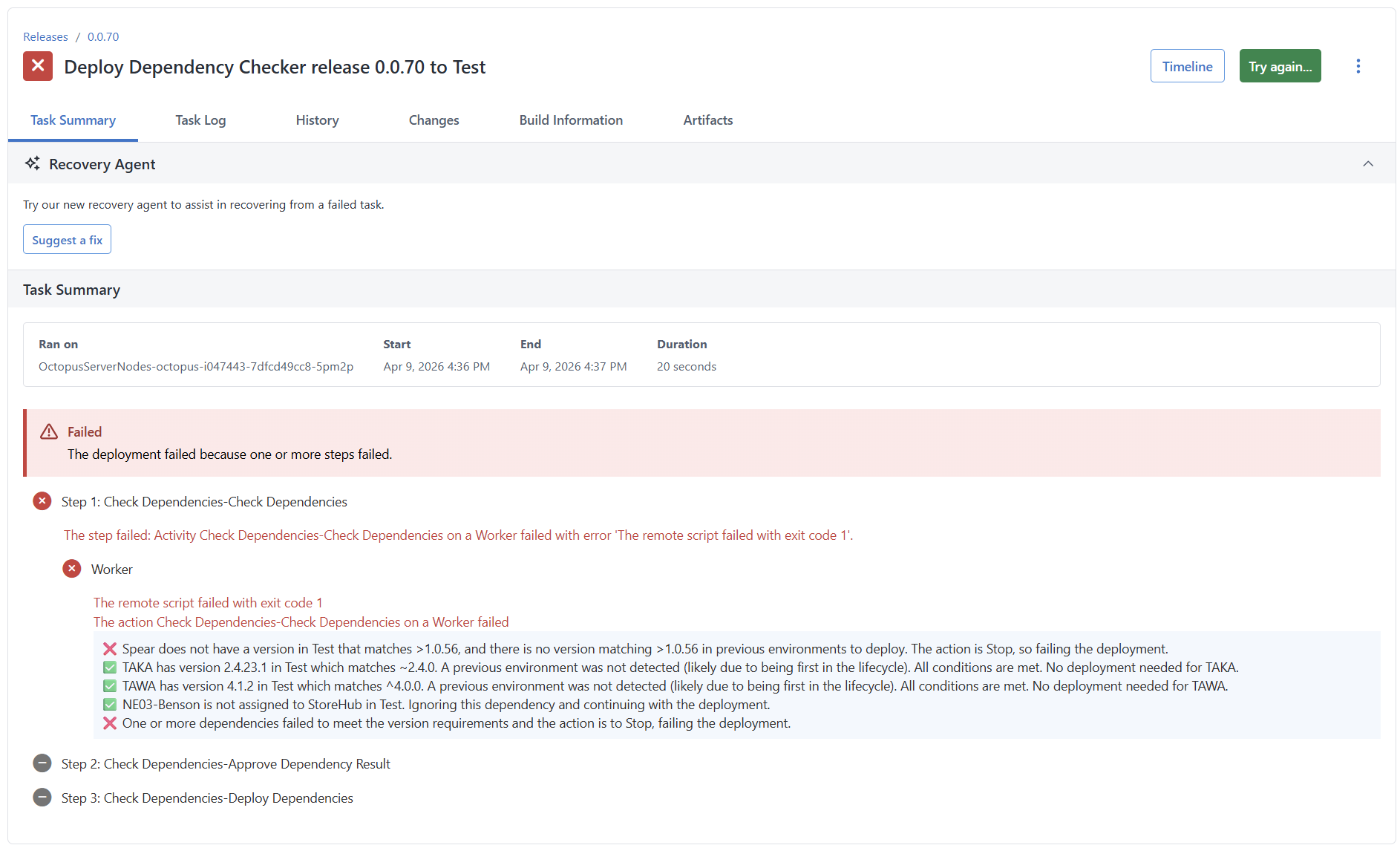 Dependency causing a failed deployment