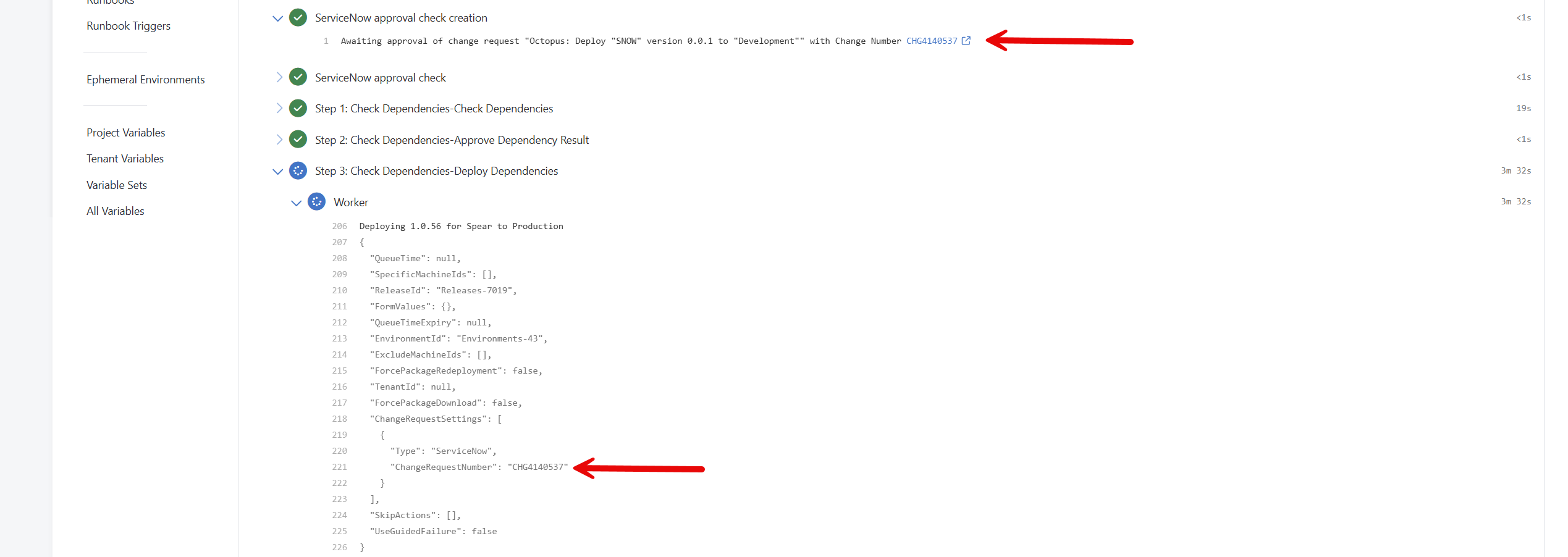 Deployment initiated with ITSM change request number