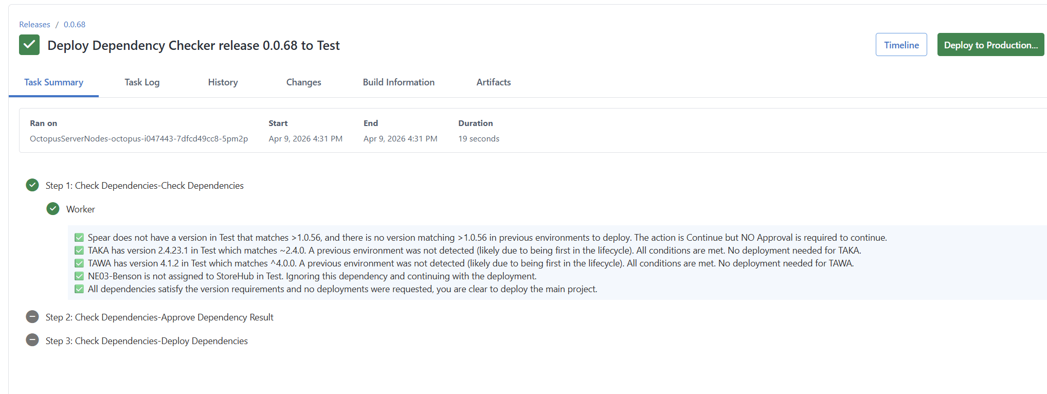Dependency warning without an approval