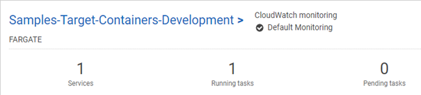 AWS console showing a Fargate service running