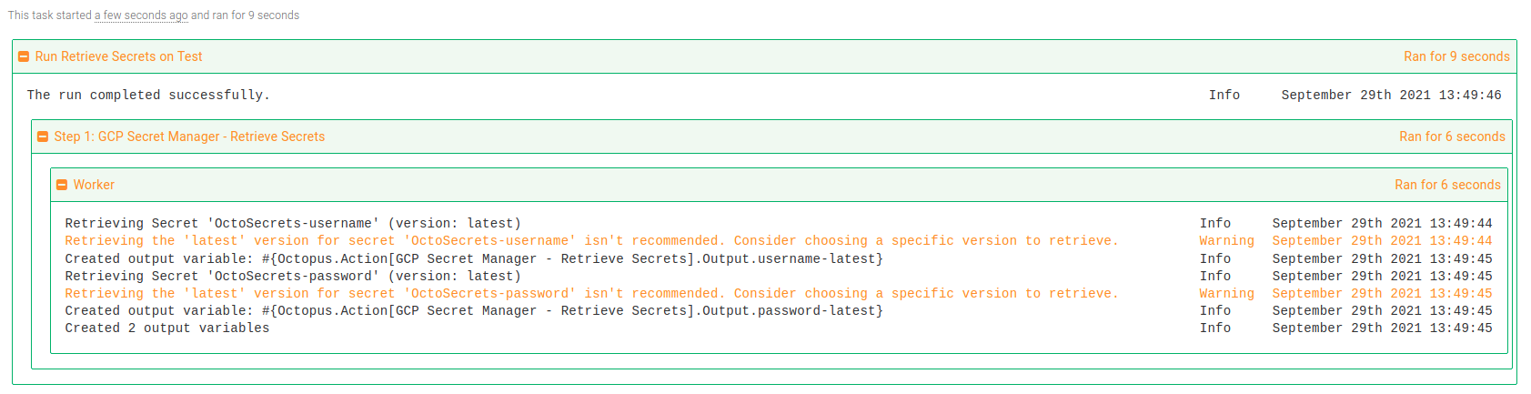 GCP Secret Manager - Retrieve secret using latest version specifier warning
