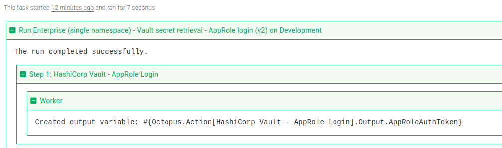 Vault AppRole login step task log