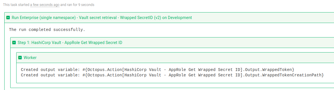 Vault Get Wrapped SecretID step task log
