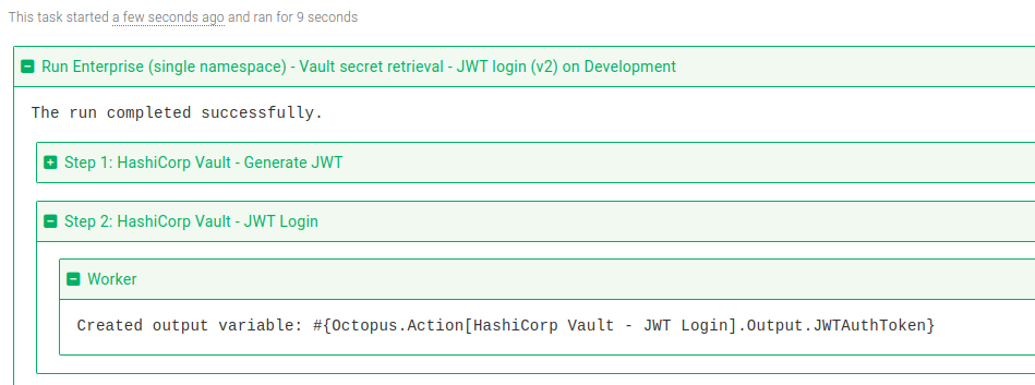 Vault JWT login step task log