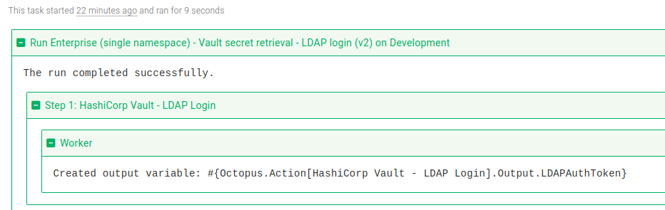 Vault LDAP login step task log