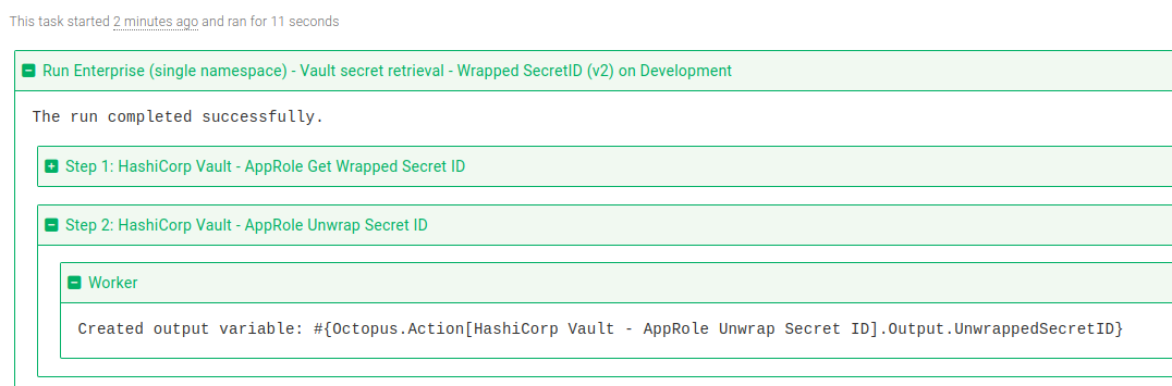 Vault Unwrap SecretID step task log