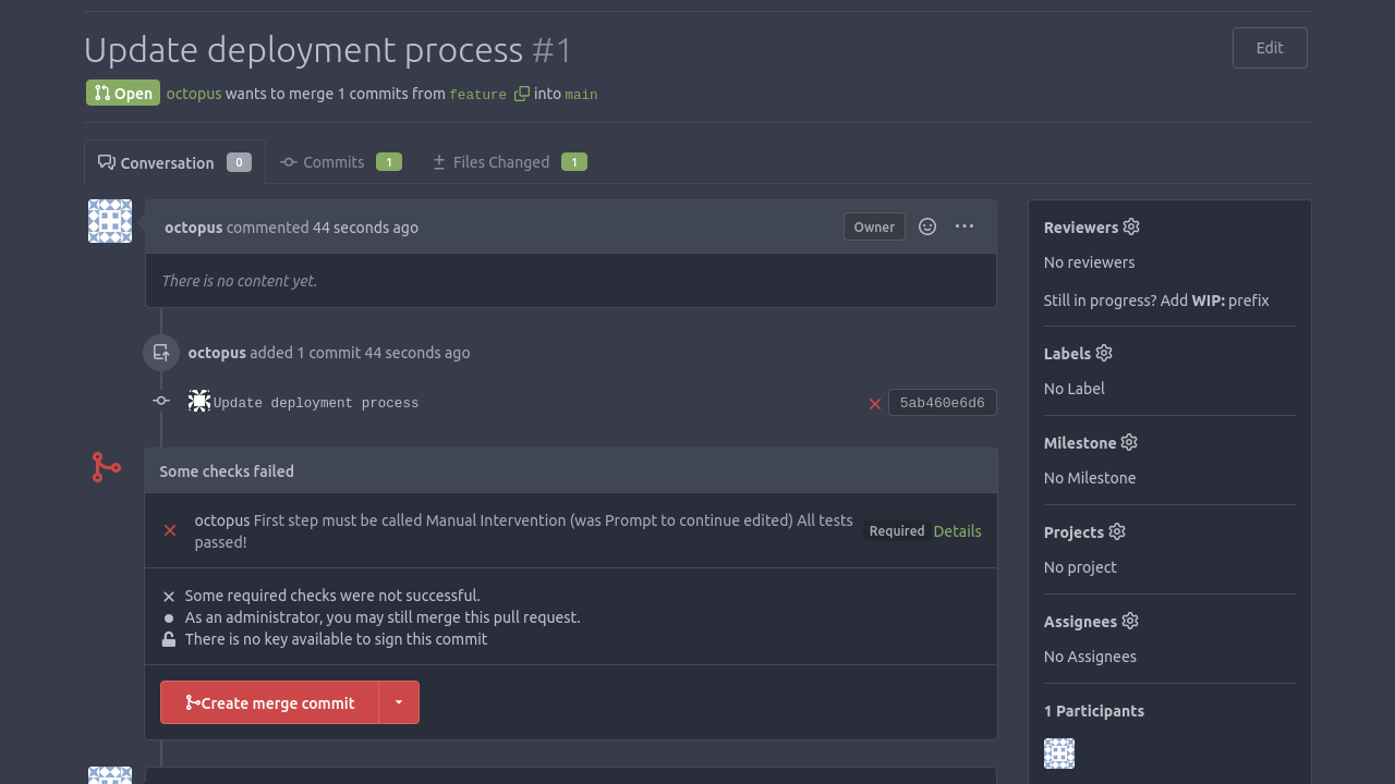 A screenshot of a Gitea PR with some status checks