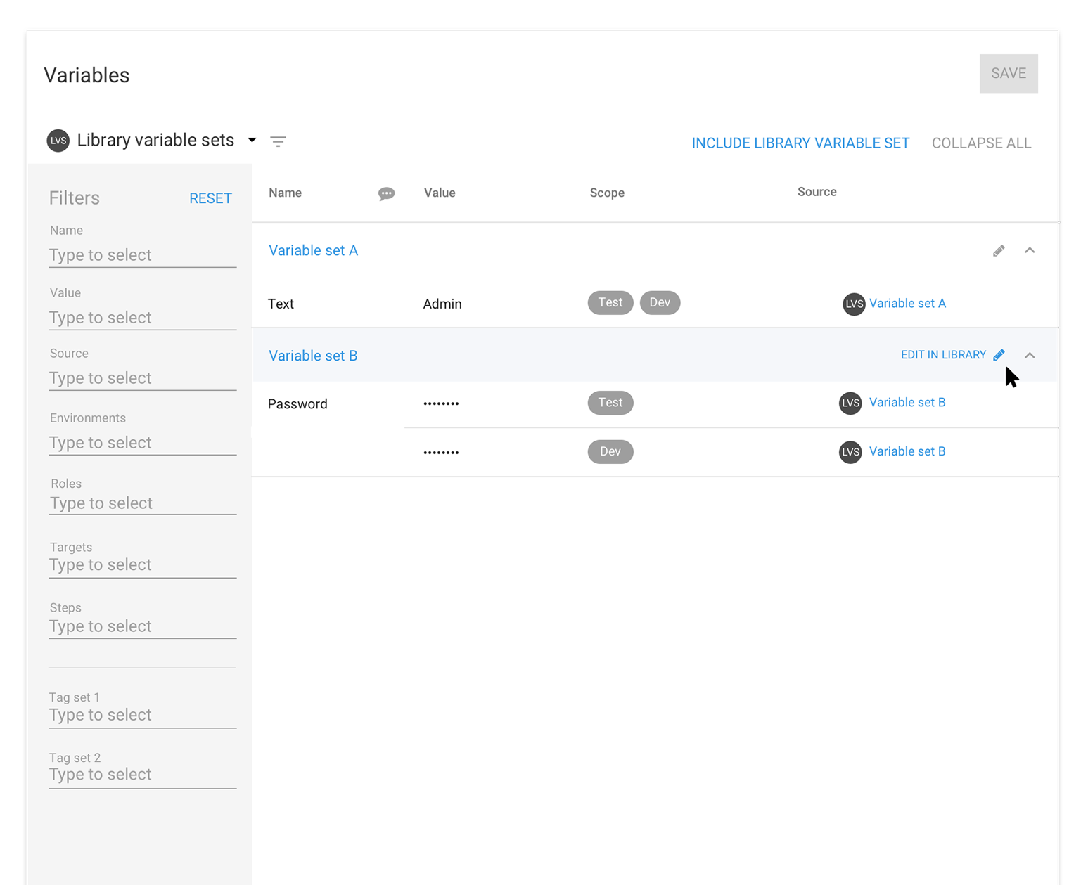 Octopus variable editor - library variable sets