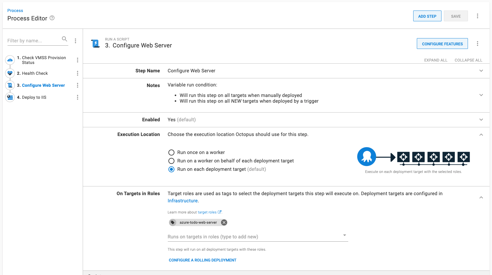 step configured to execute on a role