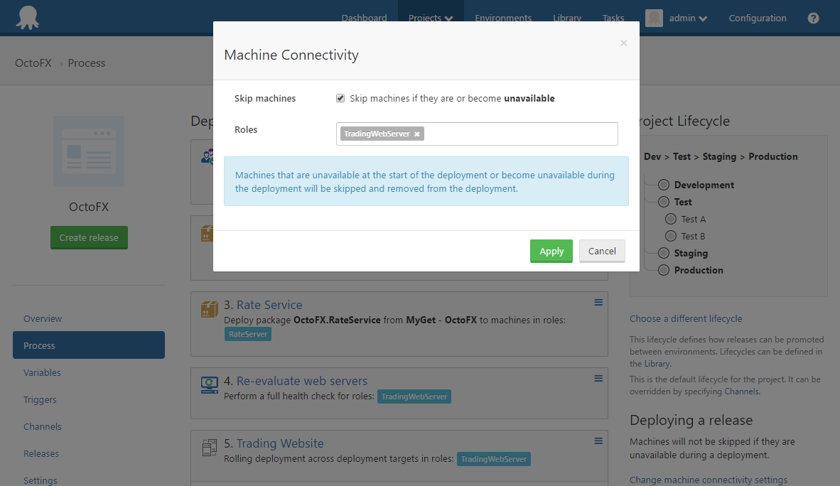 Octopus Deploy Machine Connectivity UI