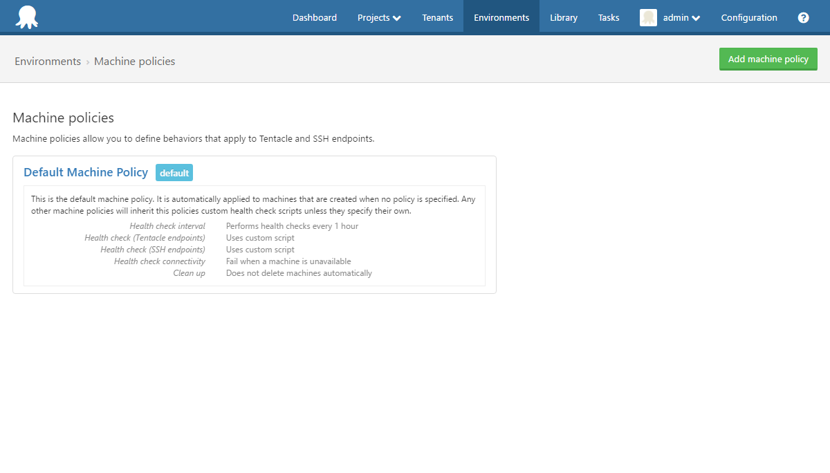 Octopus Deploy Machine Policies UI
