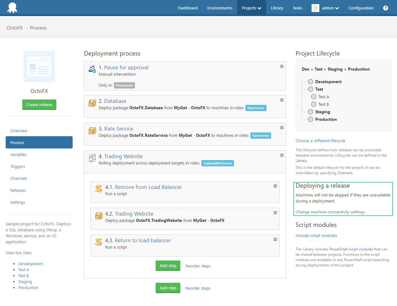 Octopus Deploy Deployment Process UI