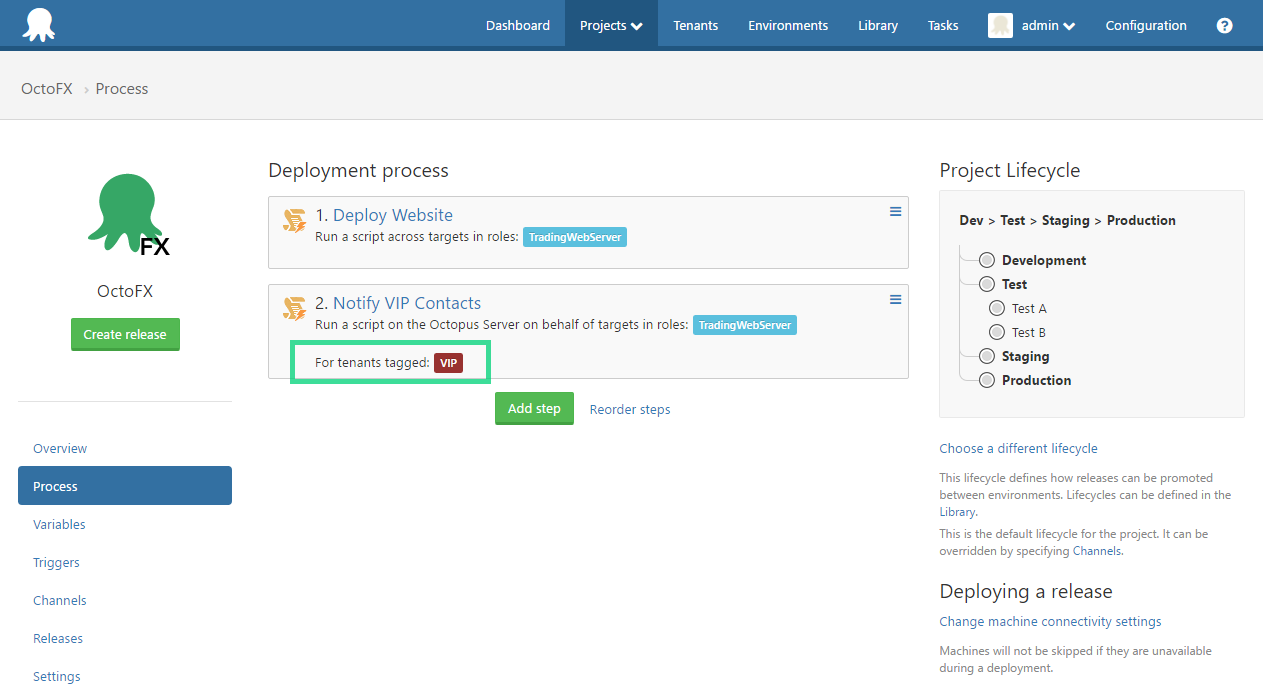 Octopus Deploy Project Tenants Step UI