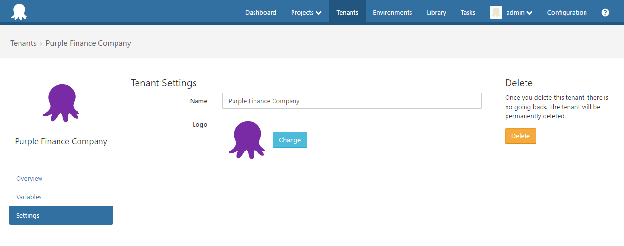 Octopus Deploy Tenant Settings UI