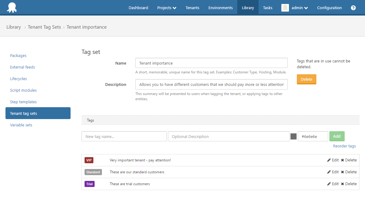 Octopus Deploy Tenant Tags UI