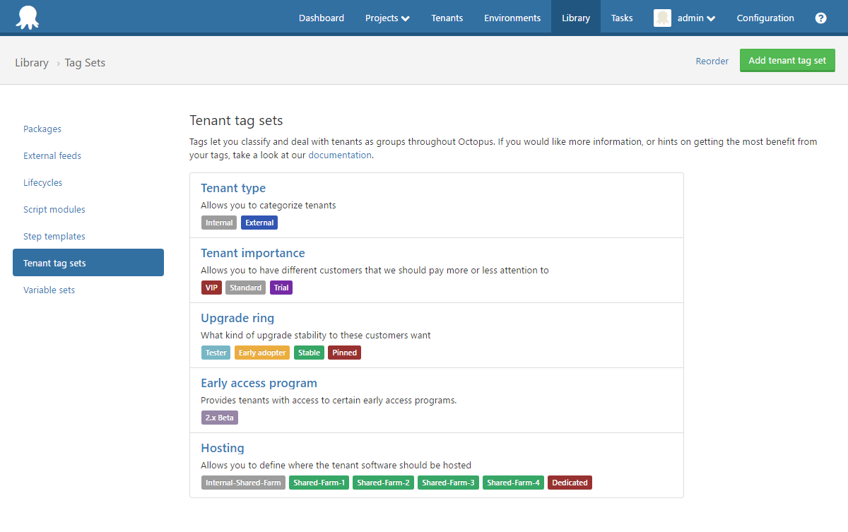 Octopus Deploy Tenant Tag Sets UI