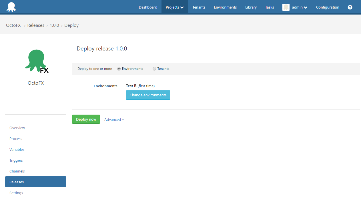 Octopus Deploy Deploy Release UI