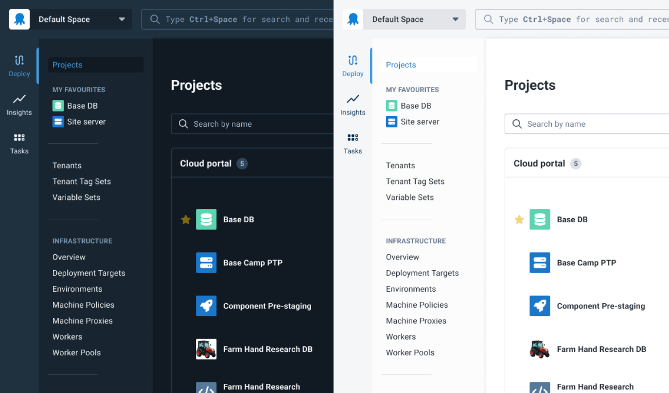 Dark and light theme screenshots positioned side by side