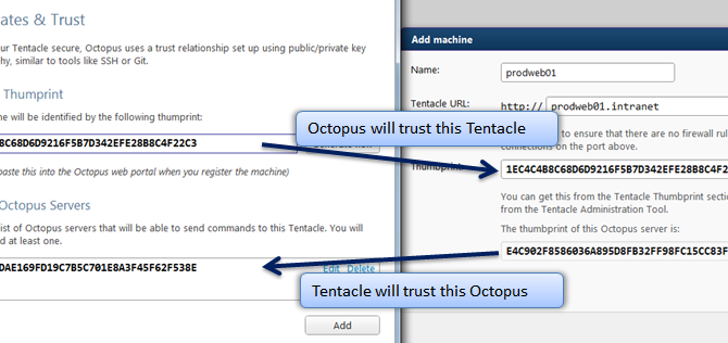 Octopus UI showing trusted tentacles