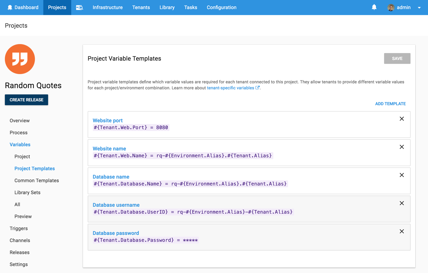 Project variable templates