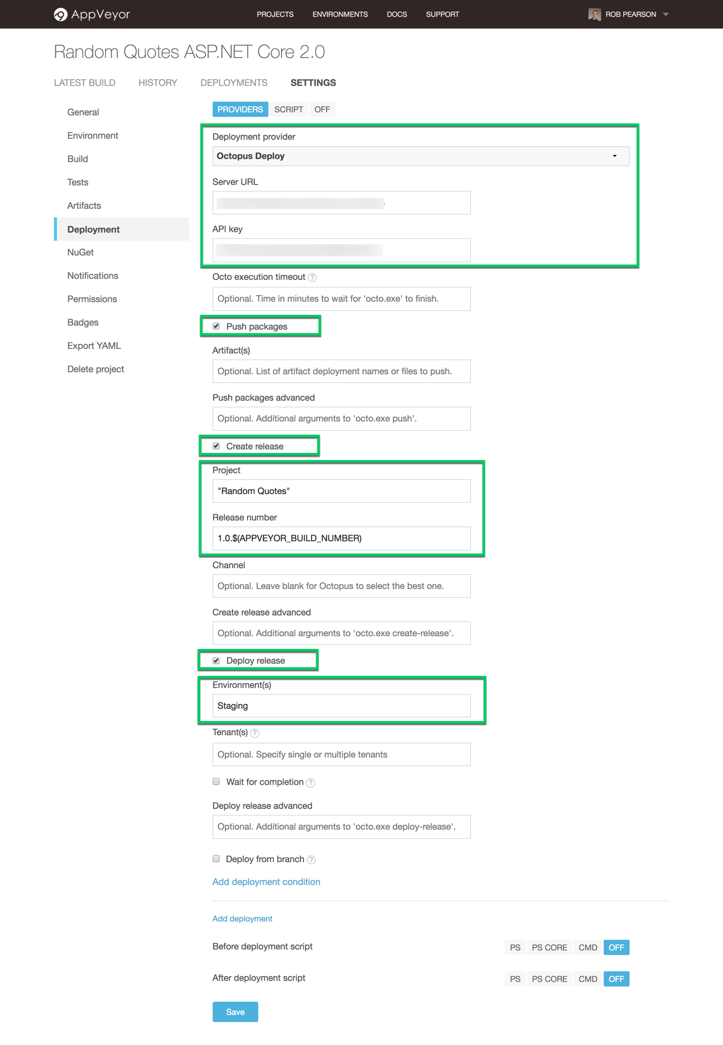 AppVeyor deployment provider settings