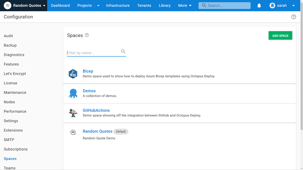 Octopus Deploy Spaces Personalized